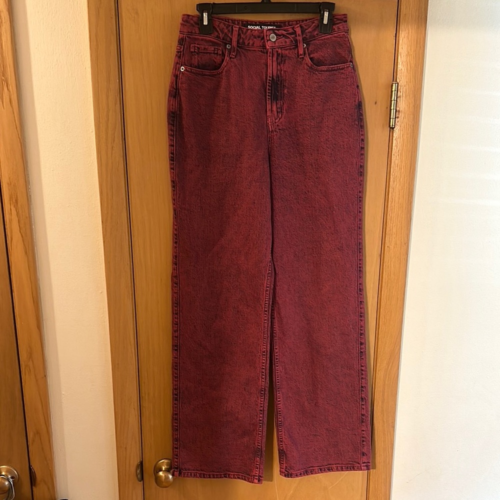 Social Tourist Women's Ultra High Rise Baggy Wide Leg Jeans Pink Red Size 27/5